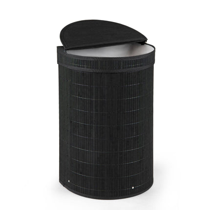 Bamboo Laundry Hamper 72 L with Zippered Lid and Liner, Black, Foldable