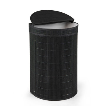 Bamboo Laundry Hamper 72 L with Zippered Lid and Liner, Black, Foldable