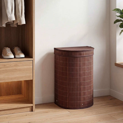 Bamboo Laundry Hamper 72 L with Zippered Lid and Liner, Brown, Foldable
