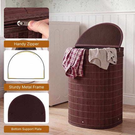 Bamboo Laundry Hamper 72 L with Zippered Lid and Liner, Brown, Foldable