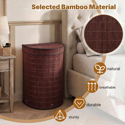 Bamboo Laundry Hamper 72 L with Zippered Lid and Liner, Brown, Foldable