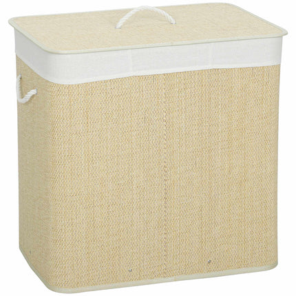 Bamboo Laundry Hamper With Lid, 3-Compartment 144L