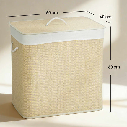 Bamboo Laundry Hamper With Lid, 3-Compartment 144L