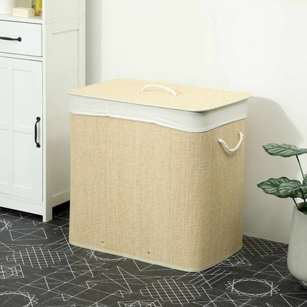 Bamboo Laundry Hamper With Lid, 3-Compartment 144L