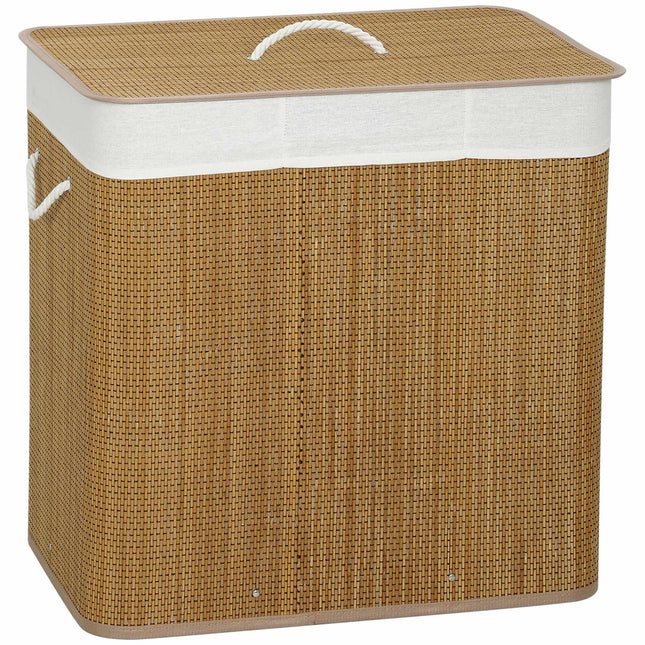 Bamboo Laundry Hamper With Lid, 3 Compartments, 144L