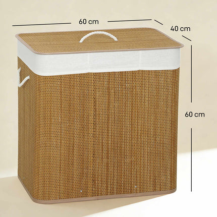 Bamboo Laundry Hamper With Lid, 3 Compartments, 144L