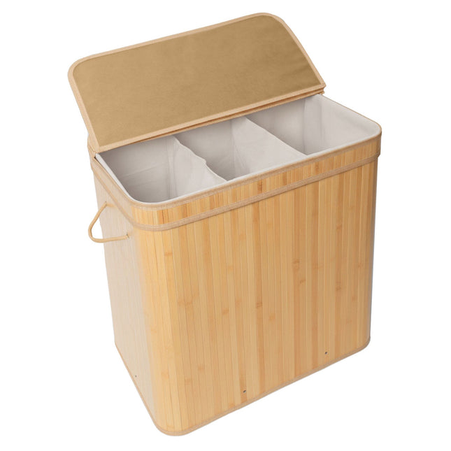 Bamboo Laundry Hamper With Lid, Removable Liner