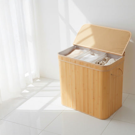 Bamboo Laundry Hamper With Lid, Removable Liner