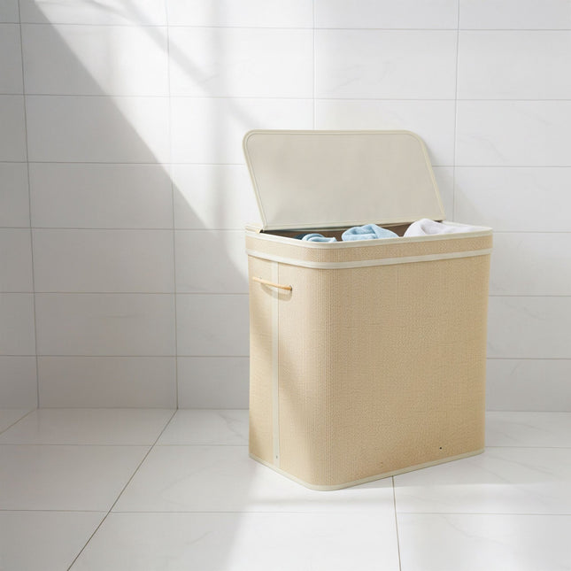 Bamboo Laundry Hamper With Lid, Washable Liner