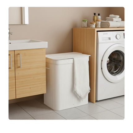 Bamboo Laundry Hamper With Lid, Washable Liner