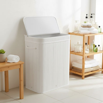 Bamboo Laundry Hamper With Lid, Washable Liner