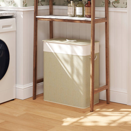 Bamboo Laundry Hamper with Lid, 2 Compartments, 100L