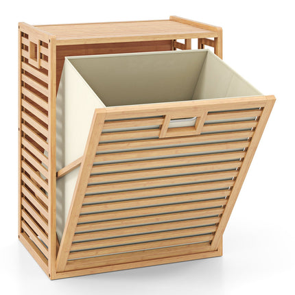 Bamboo Laundry Shelf with 68L Basket, 50x35x64 cm