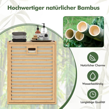 Bamboo Laundry Shelf with 68L Basket, 50x35x64 cm