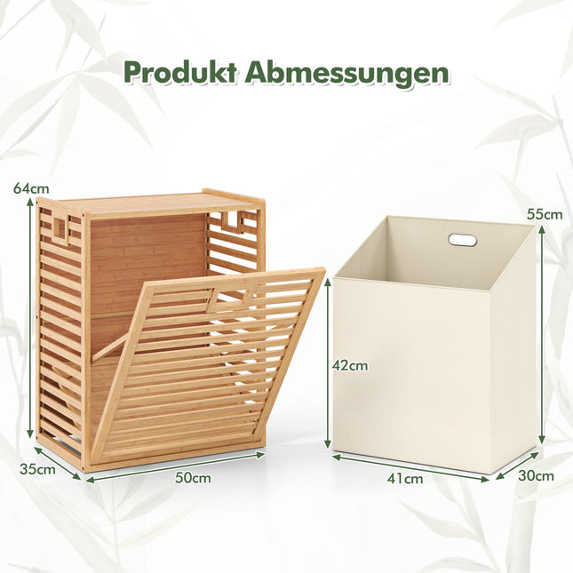 Bamboo Laundry Shelf with 68L Basket, 50x35x64 cm