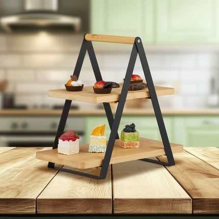 Bamboo & Metal Afternoon Tea Serving Stand