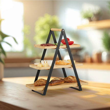 Bamboo & Metal Afternoon Tea Serving Stand