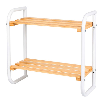 Bamboo & Metal Storage Shelf – Compact, 2-Tier Design