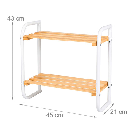 Bamboo & Metal Storage Shelf – Compact, 2-Tier Design