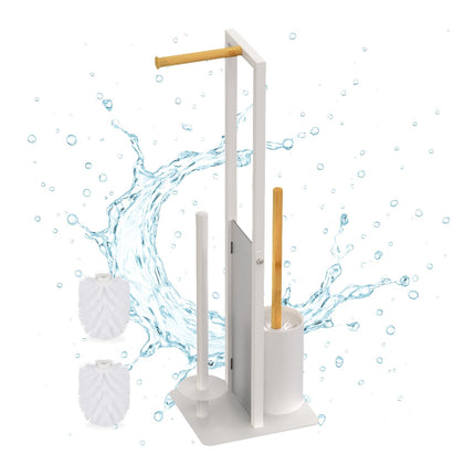Bamboo & Metal Toilet Roll Holder Set – Freestanding