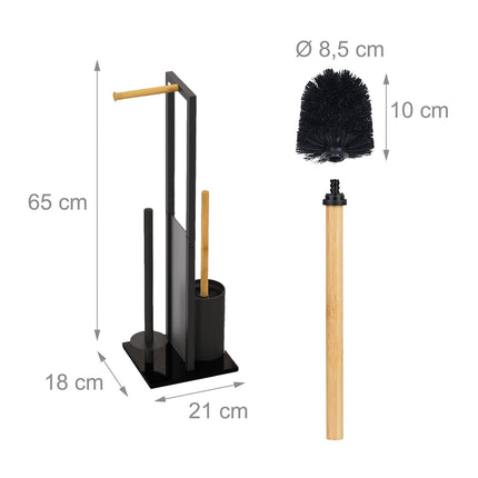 Bamboo & Metal Toilet Roll Holder with Brush Set