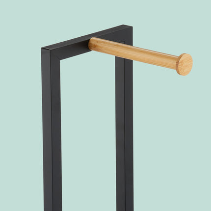 Bamboo & Metal Toilet Roll Holder with Brush Set