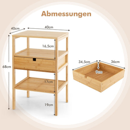 Bamboo Nightstand Set with Drawer & 3-Tier Shelf