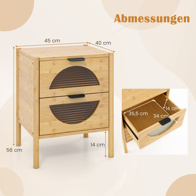Bamboo Nightstand with 2 Drawers – Modern Bedside Table