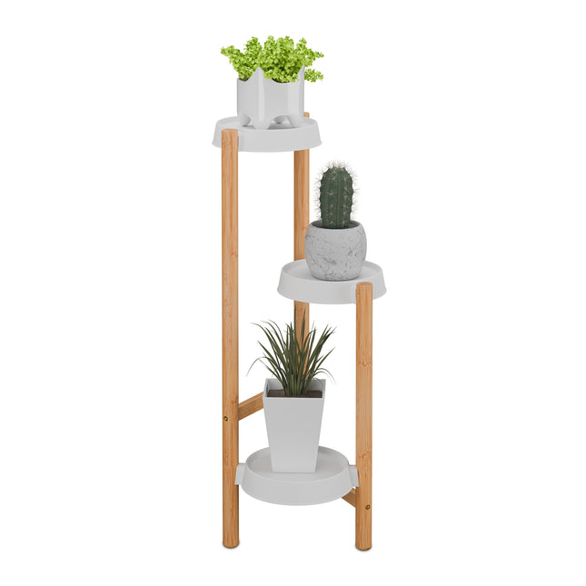 Bamboo & Plastic Indoor Plant Stand – Large Display Shelf