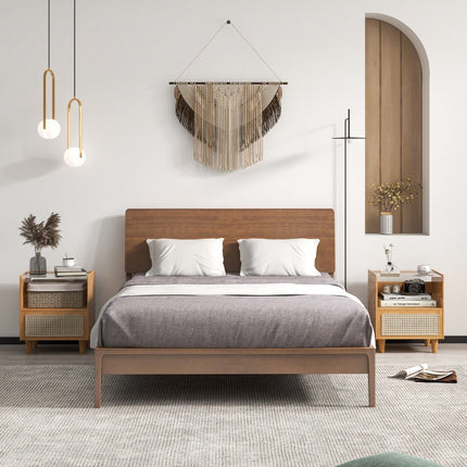 Bamboo & Rattan Nightstand with Drawer, Hidden Storage