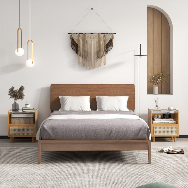 Bamboo & Rattan Nightstand with Drawer, Hidden Storage