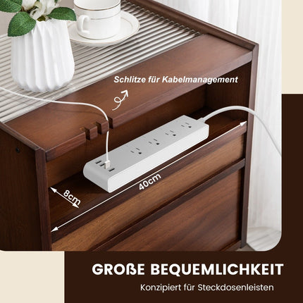 Bamboo & Rattan Nightstand with Drawer, Hidden Storage