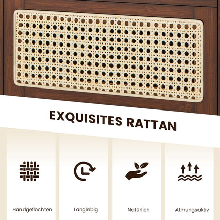 Bamboo & Rattan Nightstand with Drawer, Hidden Storage
