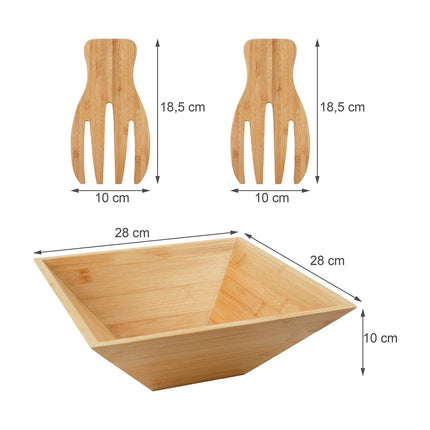 Bamboo Salad Bowl with Serving Forks, Square Design