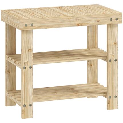Bamboo Shoe Bench with 2 Shelves, 50x28x45cm, Natural