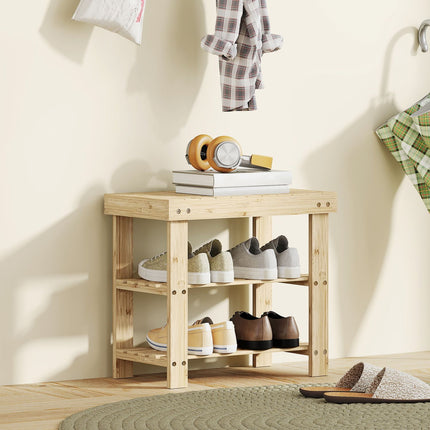 Bamboo Shoe Bench with 2 Shelves, 50x28x45cm, Natural