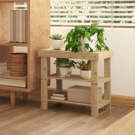 Bamboo Shoe Bench with 2 Shelves, 50x28x45cm, Natural
