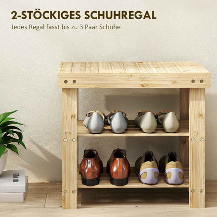 Bamboo Shoe Bench with 2 Shelves, 50x28x45cm, Natural
