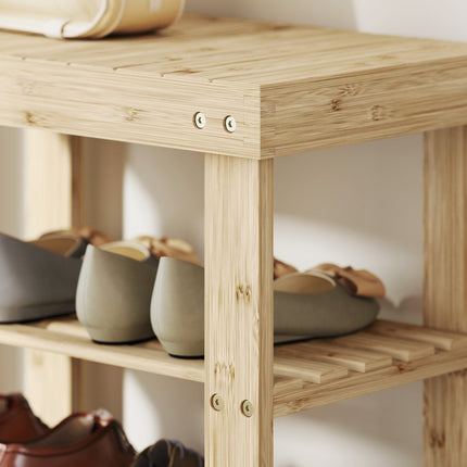 Bamboo Shoe Bench with 2 Shelves, 50x28x45cm, Natural
