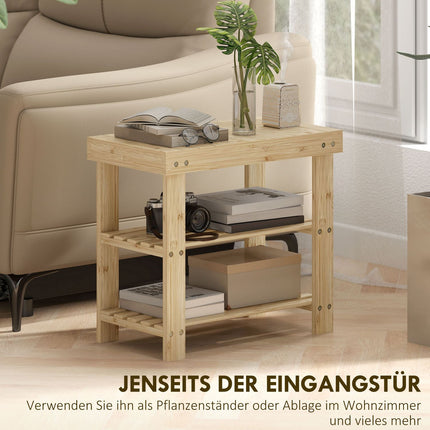Bamboo Shoe Bench with 2 Shelves, 50x28x45cm, Natural