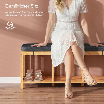 Bamboo Shoe Bench with Cushion, Open Storage, 220kg Capacity