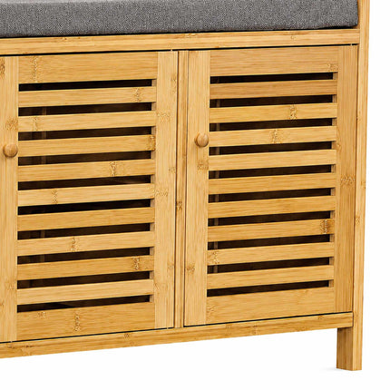 Bamboo Shoe Bench with Padded Seat, 3 Compartments