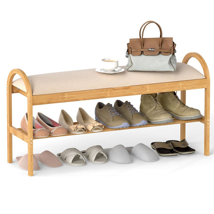 Bamboo Shoe Bench with Padded Seat and Hidden Storage
