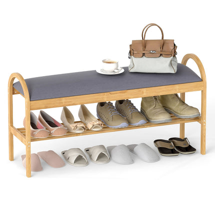 Bamboo Shoe Bench with Padded Seat and Hidden Storage
