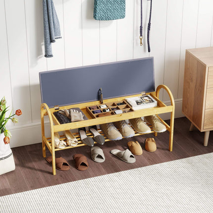 Bamboo Shoe Bench with Padded Seat and Hidden Storage