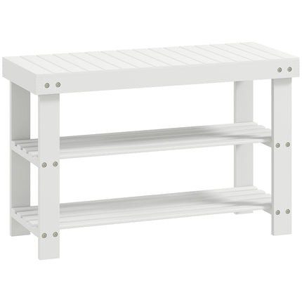 Bamboo Shoe Bench with Storage, 2 Shelves, 70x28x45 cm, White