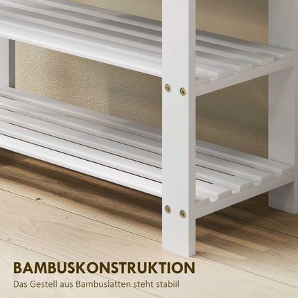 Bamboo Shoe Bench with Storage, 2 Shelves, 70x28x45 cm, White