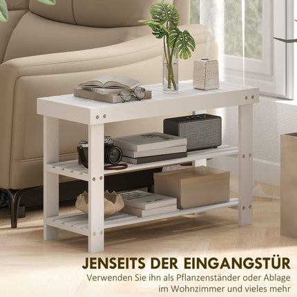 Bamboo Shoe Bench with Storage, 2 Shelves, 70x28x45 cm, White