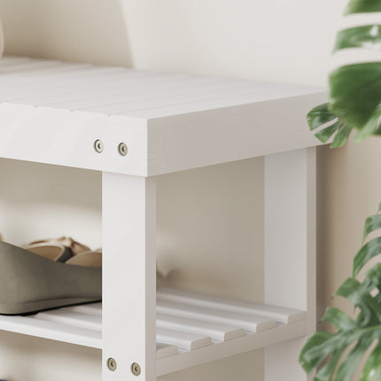 Bamboo Shoe Bench with Storage, 2 Shelves, 70x28x45 cm, White