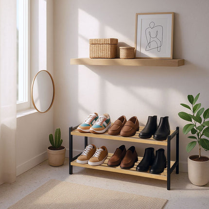 Bamboo Shoe Rack, 2-Tier Storage, Holds 6 Pairs